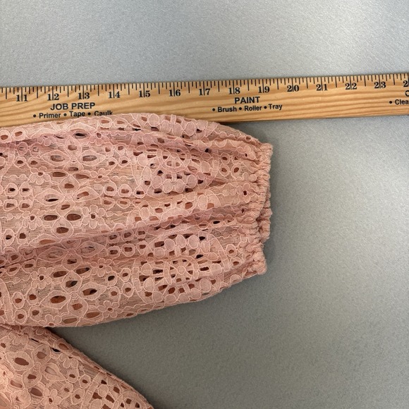 NWT Lauren Conrad Top Women S Blouse Pink Lace Eyelet Boho Peasant Cottagecore - Picture 5 of 8